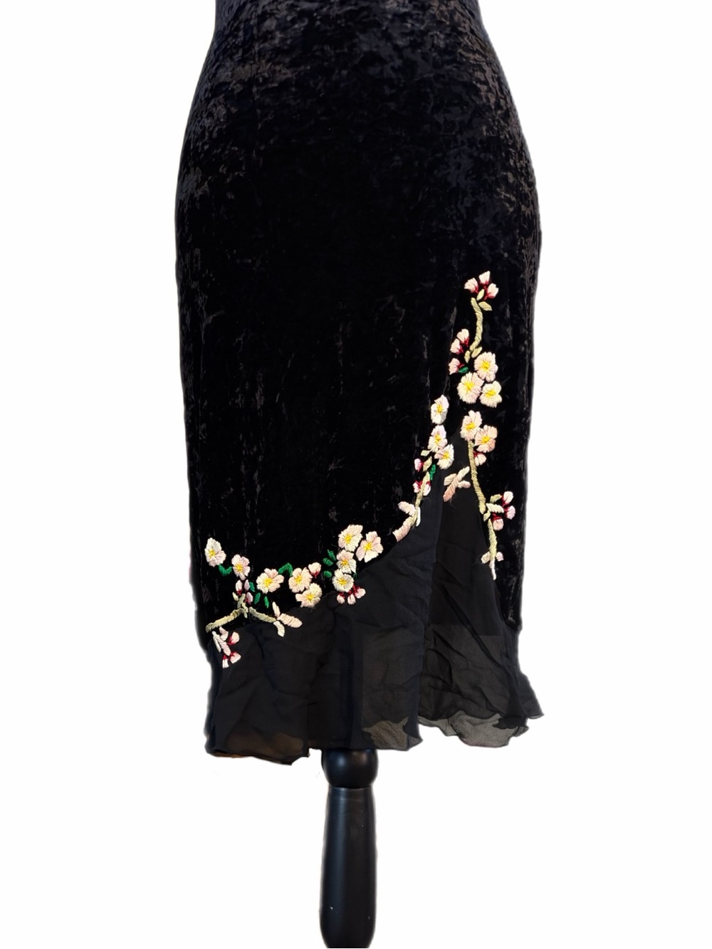 Vintage Betsey Johnson New York Velvet Sheer Mesh Floral Embroidery Slip Dress - Picture 4 of 10